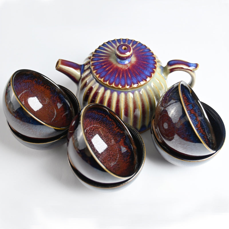 Tree Spirit Vision Jun Porcelain Tea Set - Handcrafted Traditional Chinese 6-Piece Tea Set for Tea Lovers