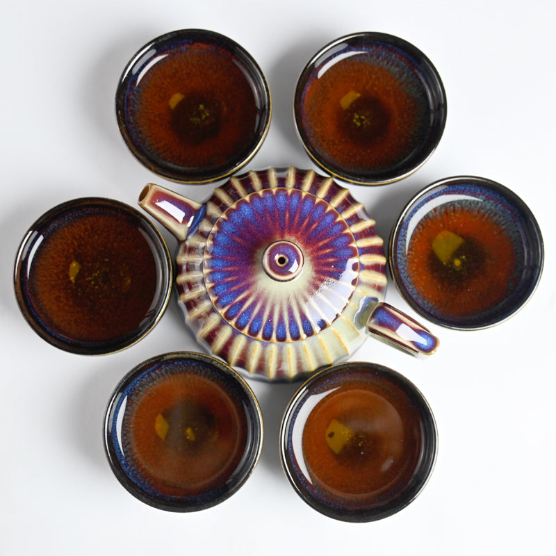 Tree Spirit Vision Jun Porcelain Tea Set - Handcrafted Traditional Chinese 6-Piece Tea Set for Tea Lovers